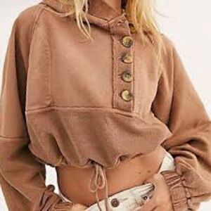 NWOT Free people brown Button-Up Cropped Hoodie